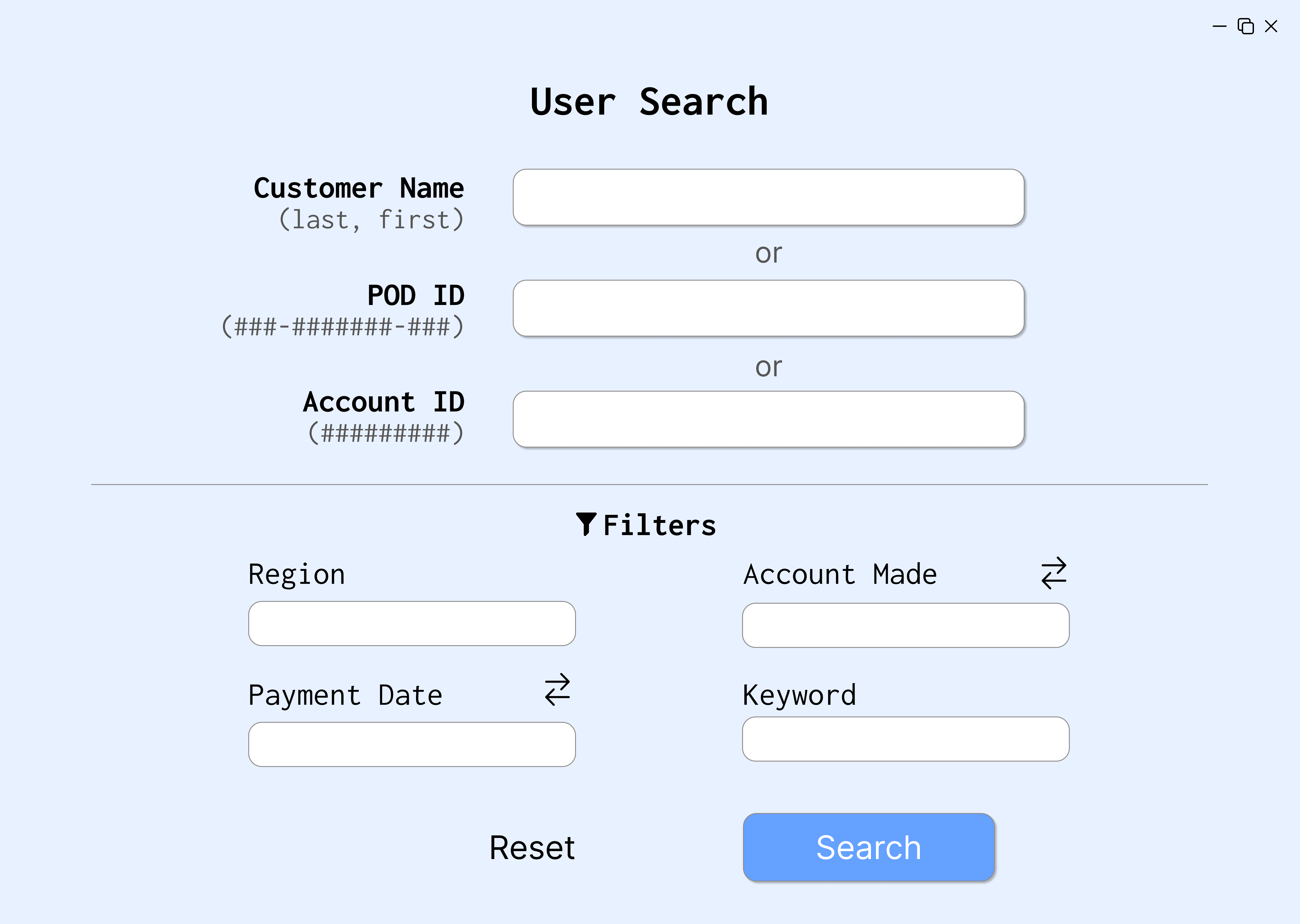 Customer Search Engine Screen